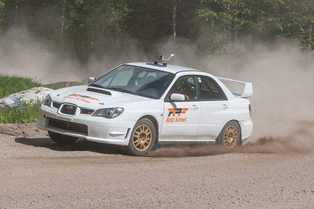 Rally School Subaru in action at Saukkola stage